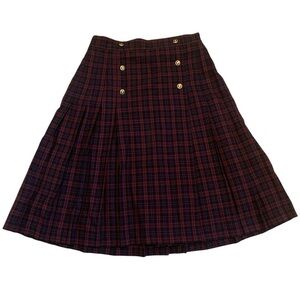 Vintage Karolyne Petite Pure Virgin Wool Plaid Pleated Midi Skirt Size 10P
